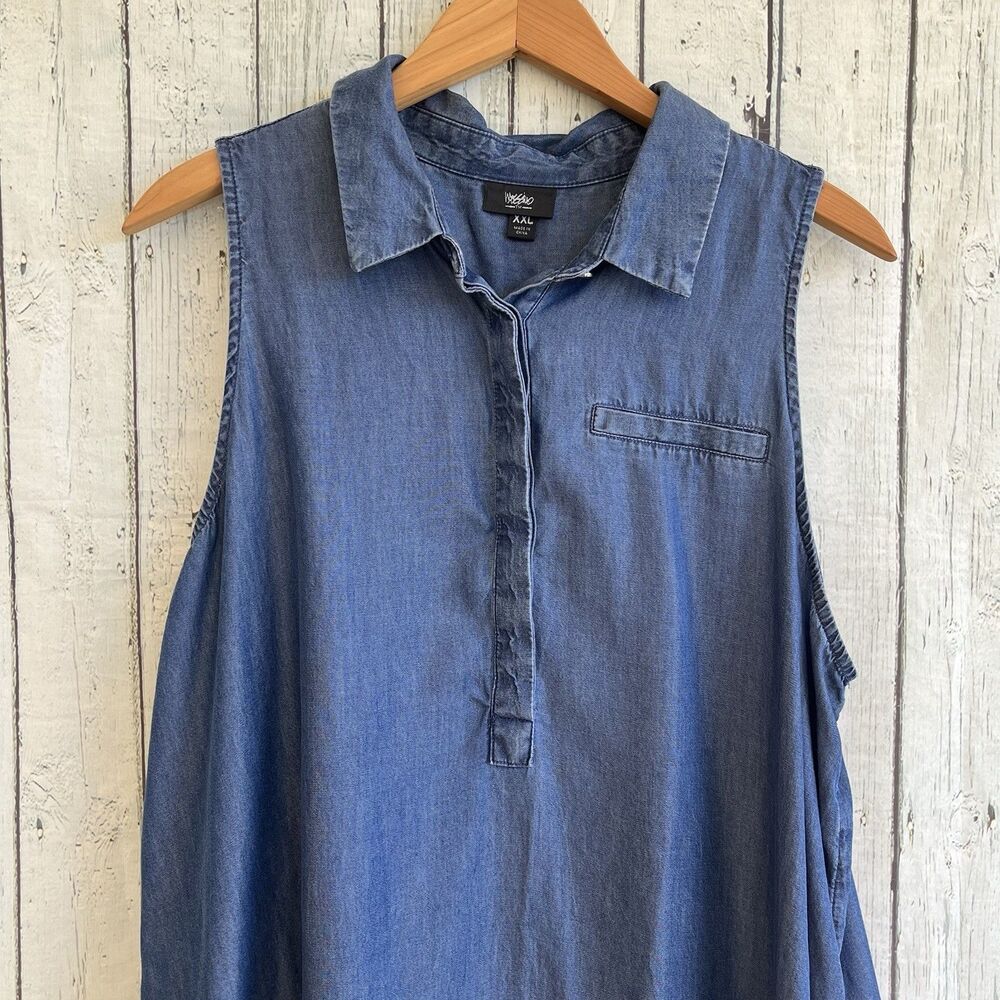 Mossimo Women Popover Lyocell Chambray Tunic Dress Size XXL Hi Low Sleeveless - Picture 2 of 9